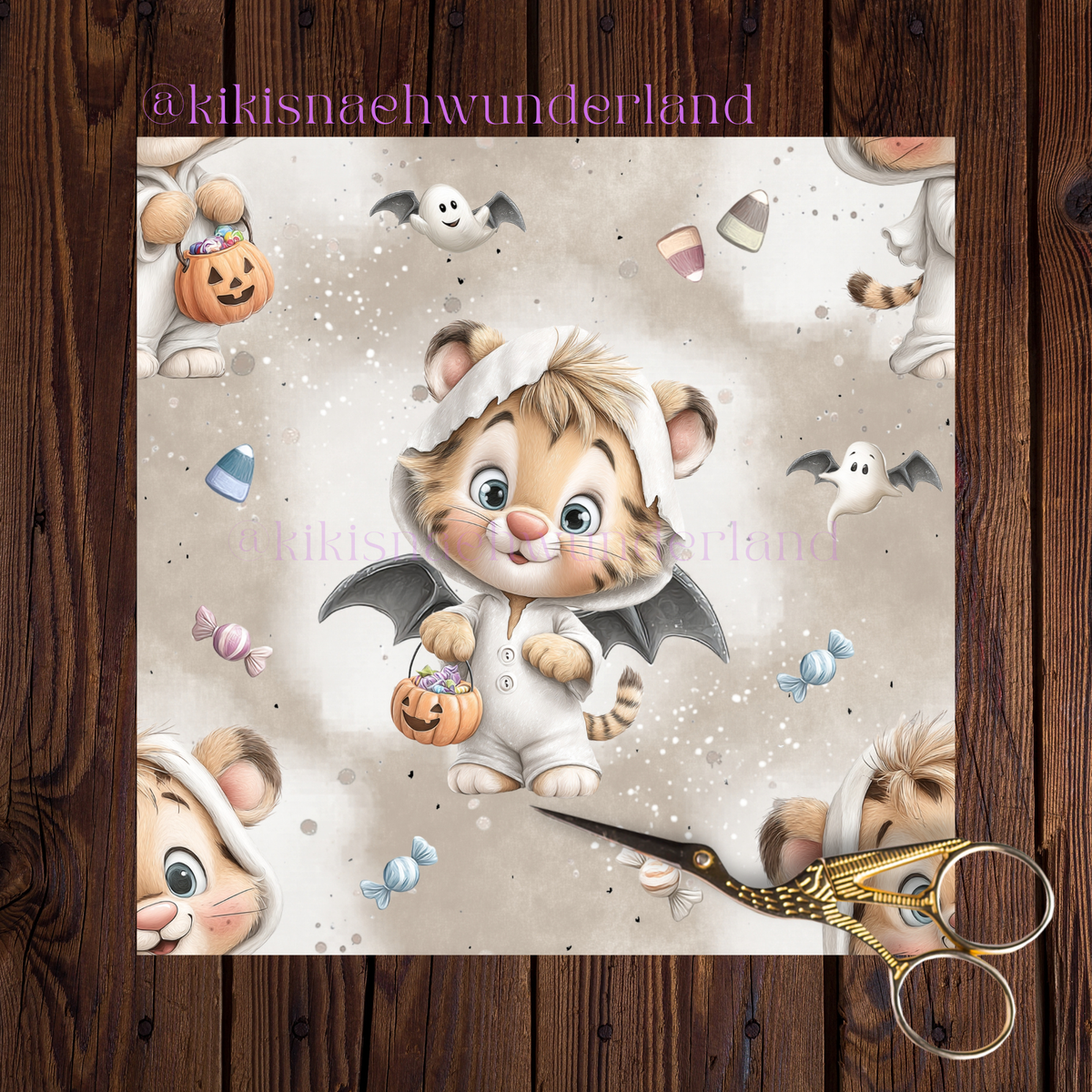 Spooky Tiger- Tiger, Halloween, Stoff, Meterware, Eigenproduktion